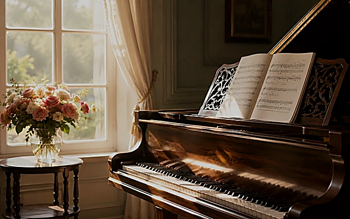 Piano room evoking early piano memories