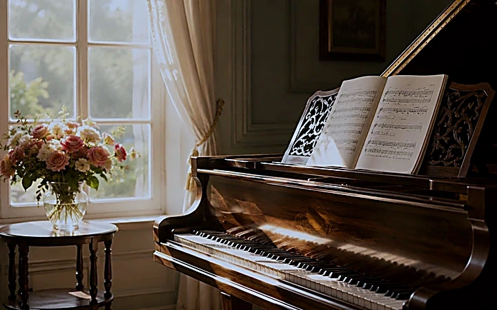 Piano room evoking early piano memories