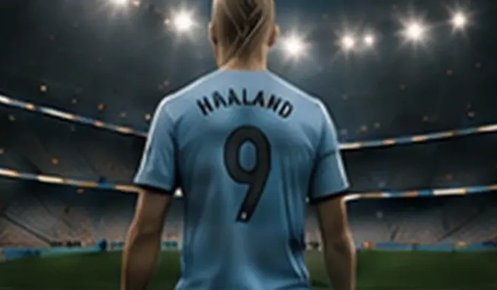 Football stadium scene inspired by Erling Haaland