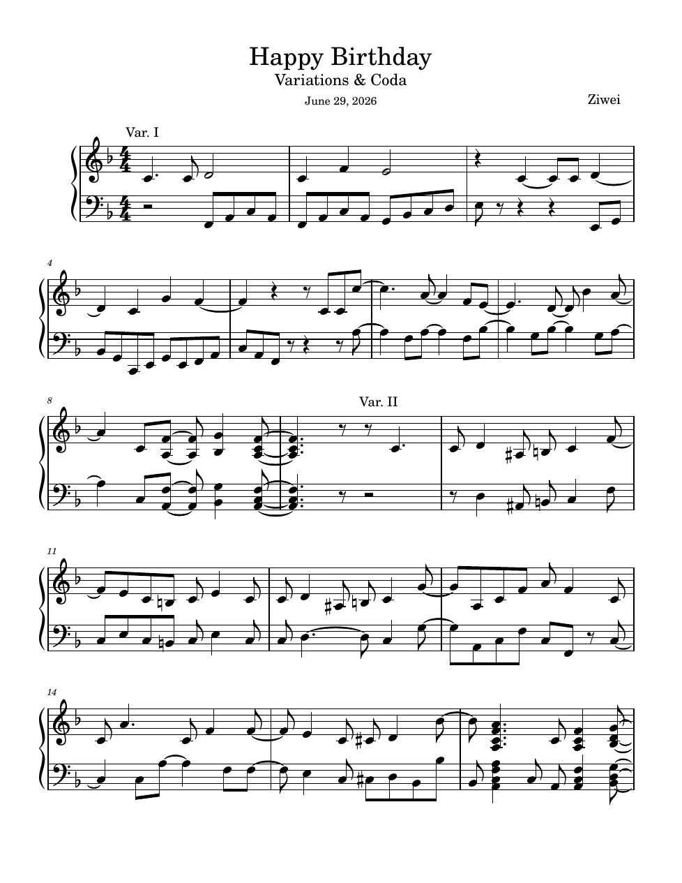 Happy Birthday score
