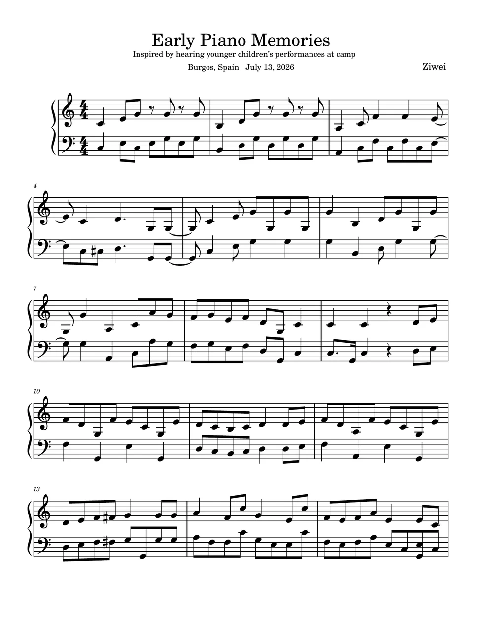 Early Piano Memories score