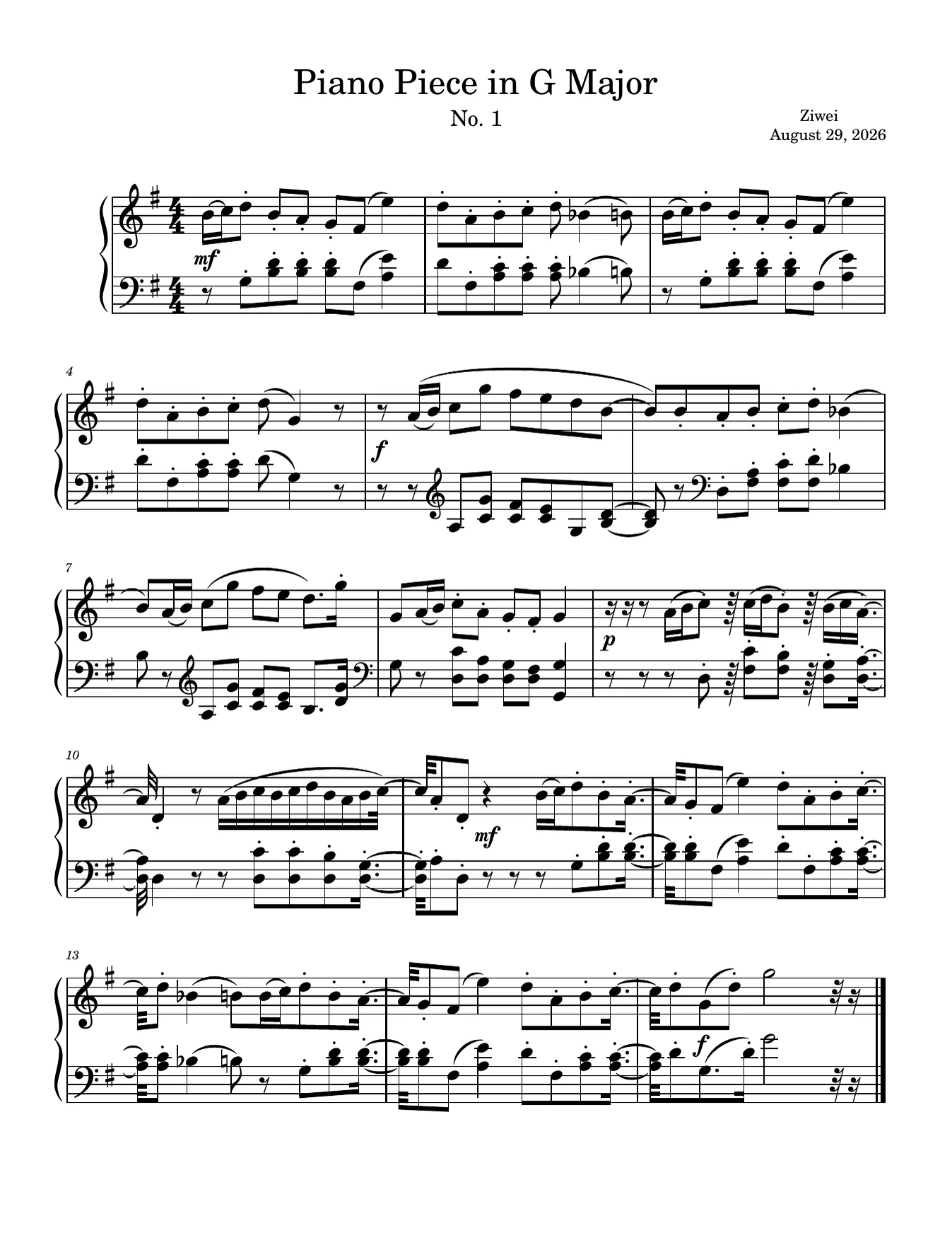 Piano Piece in G Major No. 1 score preview